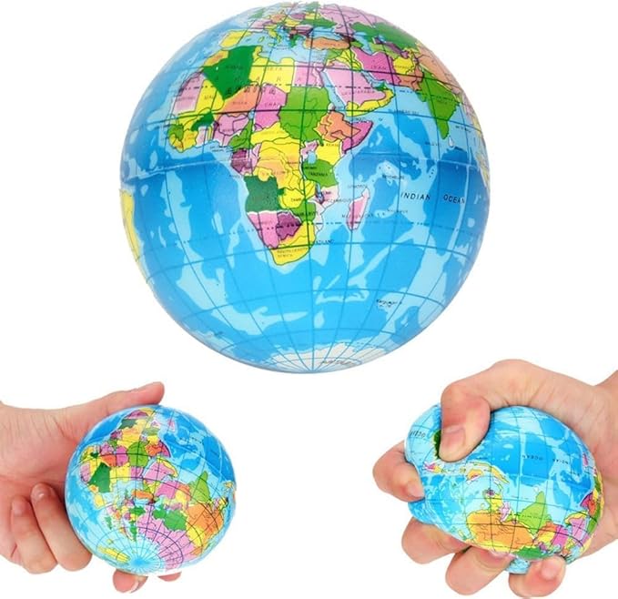 1Pc Blue Squishy Squeeze World Map Globe Palm Ball Slow Rising Stress Relief Ball for Birthday Xmas Gifts Xmas Stocking Fillers Party Bag Gifts (7.6CM)