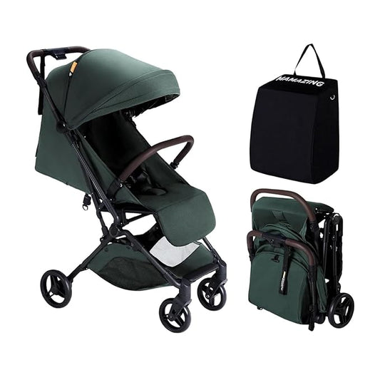 MAMAZING Lightweight Baby Travel Stroller with Carbon Fiber Frame, Compact & Airplane-Friendly, One-Handed Folding Design, 11.6 lbs, Perfect for Toddlers, Green