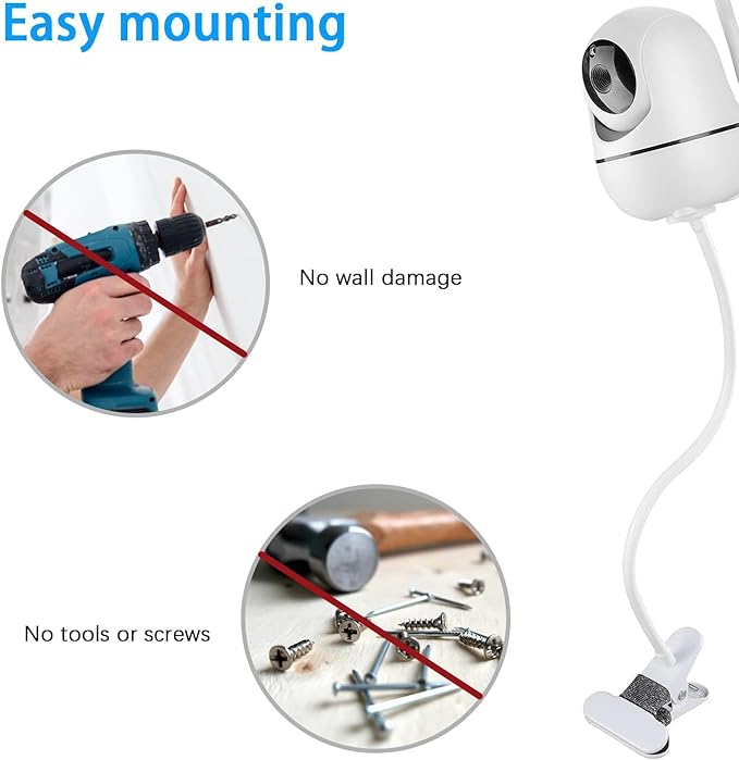 Baby Monitor Flexible Mount for HelloBaby HB65/HB6550/HB6558/HB66/ANMEATE SM935E/SM650|,No Tools, No Wall Damage, Portable with 360° Angle Adjustment (clamp)