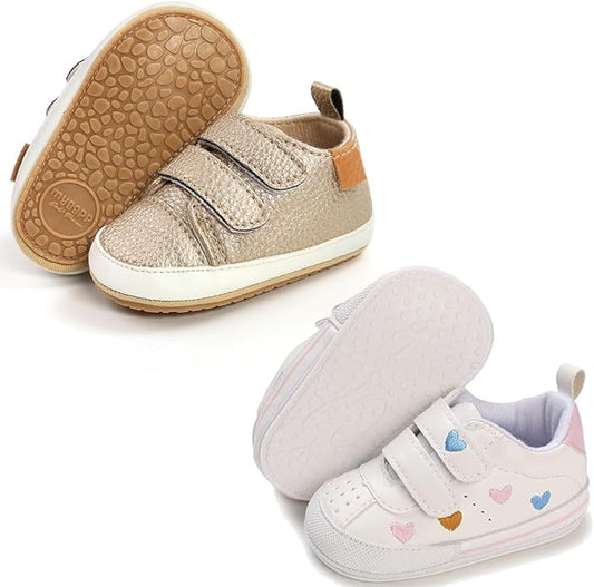 2Pairs Baby Shoes,Boys Girls Non-Slip Rubber Sole Sneakers,Unisex Infant Soft Lightweight First Walking Crib Shoes