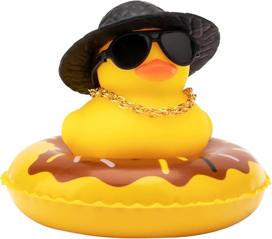 wonuu Car Rubber Duck, Yellow Duck Decoration Dashboard with Sun Hat Swim Ring Necklace Sunglasses for Car Dashboard Decorations