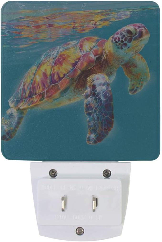 Aslsiy Night Light for Kids Colorful Turtle Sea Summer (1) Plug in Wall Lamp LED Dusk to Dawn Sensor Energy Saving Nightlight for Boys Girls Men Women