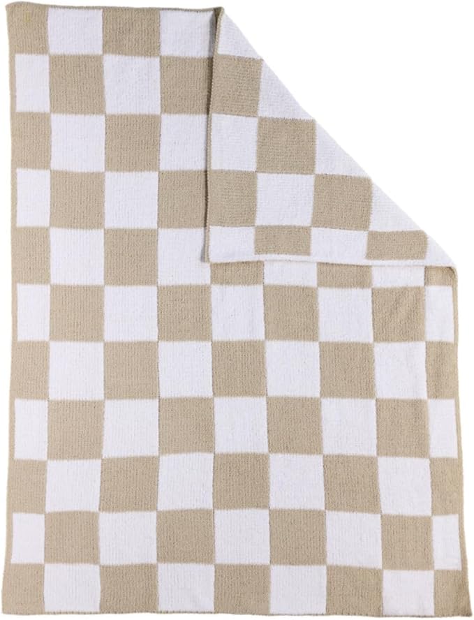 Living Textiles Chenille Knitted Blanket - Taupe Check