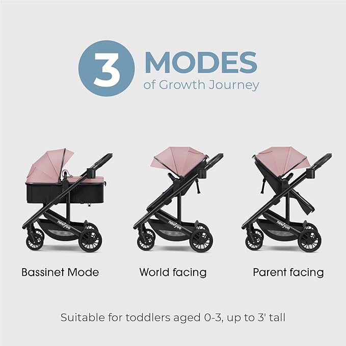 newyoo Baby Stroller, Nestro 516M, Infant Bassinet Strollers w Convertible/Reversible Seat & Cup Holder, Coches para Bebes, 2 in 1 Rear-Facing Pram from Newborn to Toddler, One-Hand Easy Fold, Pink