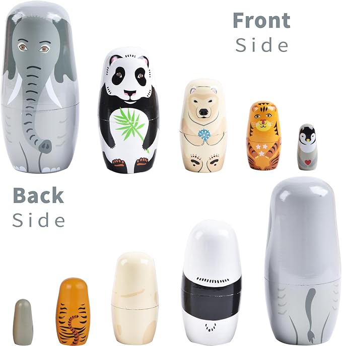 Nesting Dolls, 5Pcs 6" Tall Russian Nesting Dolls, Handmade Matryoshka for Kids, Wooden Stacking Toys for Christmas Home Wedding Party Decorations (Elephant)