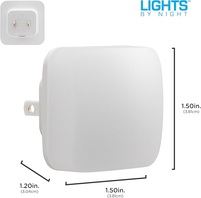 Lights By Night Mini Square LED Night Lights Plug Into Wall, Dusk to Dawn Sensor, Compact, Ambient Lighting, for Kids or Adults, Bedroom, Bathroom, Nursery, Hallway, 4 Pack, 82488