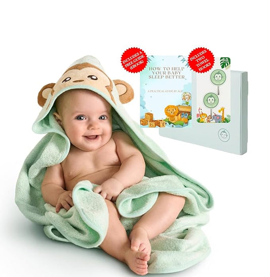 Bamboo Baby Towels with Hood – Mint Green 35x35” | Ultra-Soft Rayon from Bamboo & Cotton Bath Wrap | Adorable Monkey Hood for Newborns, Infants & Toddlers for Boys & Girls