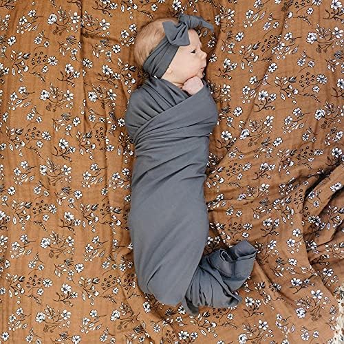 Mebie Baby Charcoal Stretch Swaddle, Modern and Neutral Swaddle Blanket for Baby Girl, Soft Baby Blankets, Newborn Swaddle Blanket, 0-3 Month, Comfy Wrap, Baby Essentials & Gifts (47" x 47")