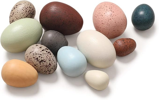 OESSUF Wooden Fake Eggs Easter Eggs Play Eggs for Toddlers Pretend Wood Egg Decor for Play Kitchen Artificial Decorative Eggs for Crafts Toy Food (12PCs)