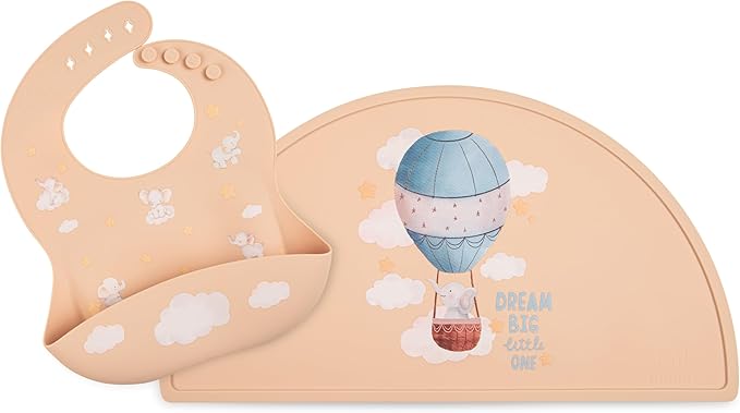 Silicone Baby Bib and Mat | Boys Girls Babies & Toddlers | Waterproof, Adjustable, BPA Free