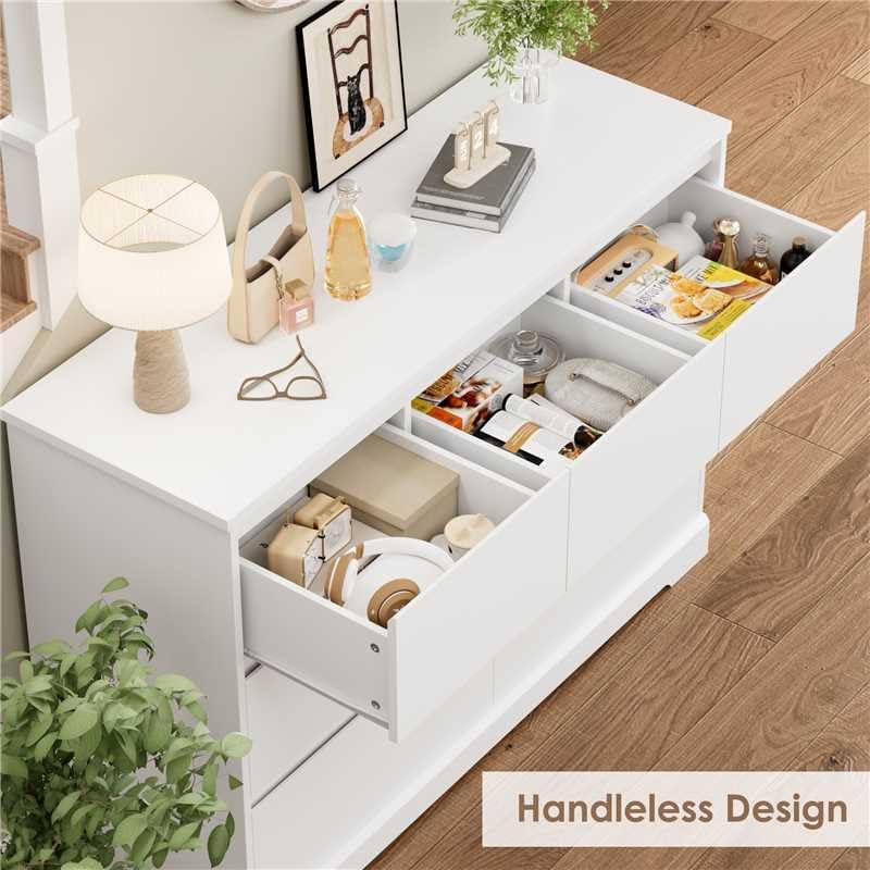 Dresser for Bedroom, Modern White Dresser, Wood Chest of Drawers Nursery Dressers, with Storage, 7 Drawer Double with Handle Free, Large Storage Organizer for Living Room,White
