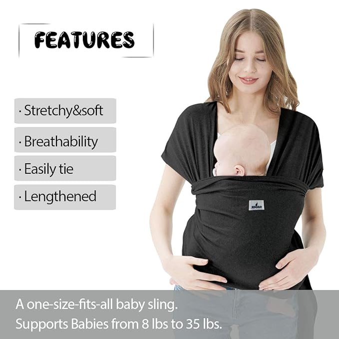 Baby Wraps Carrier, Jeroray Baby Carrier,Hands Free Infant Carrier, Lightweight,Breathable,Softness,Black