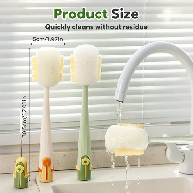 5 in 1 Bottle Cleaning Brush, Multifunctional Water Bottles Cleaner Brushs Portable Bottle and Lid Cleaning Brush Tool, Straw Cleaner Brushs for Baby Bottles Tumblers Glass Cups (1, Green)