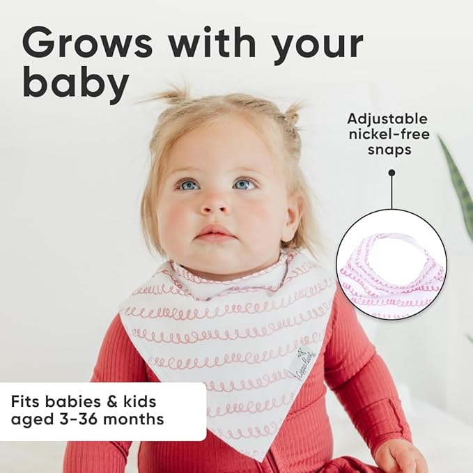 Copper Pearl 4 Pack Soft Cotton Baby Bibs for Drooling and Teething, Absorbent Drool Bibs for Baby Girl and Boy, Adjustable to Fit Newborns to Toddlers, Tons of Styles (Lola)