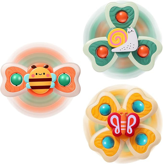 TOHIBEE 3PCS Spinner Toys for 1-3 Year Old Boys & Girls - Suction Cup Spinning Toys for Toddlers & Babies 12-18 Months - First Birthday Gifts