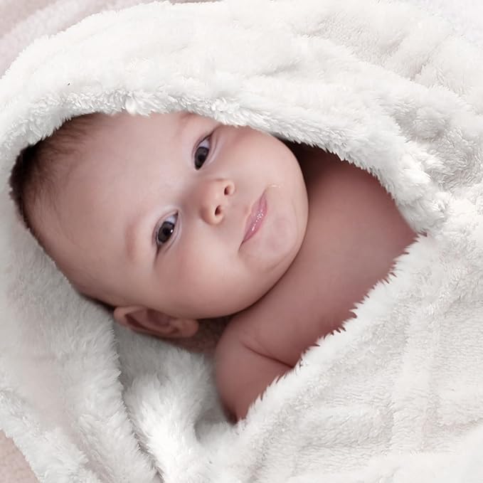 VitalCozy 4 Pcs Fluffy Baby Blanket Fleece 30" x 40" 3D for Boys Nursery Little Girl Infant or Newborn Receiving Swaddling Blankets(Khaki Set)