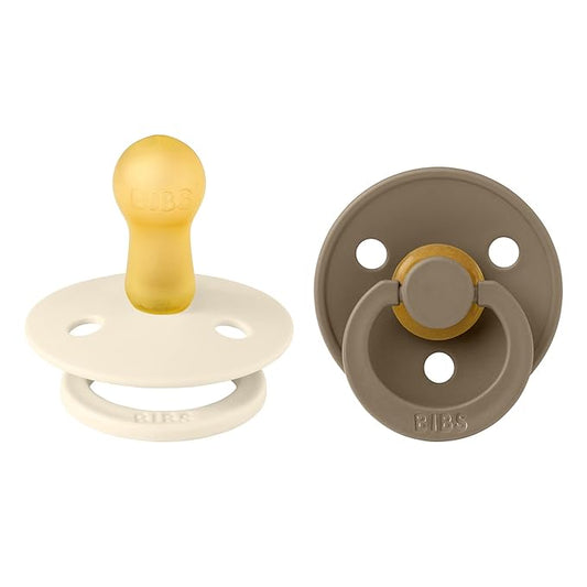 BIBS Pacifiers Colour Collection | Natural Rubber Baby Pacifier | Set of 2 BPA-Free Soothers | Made in Denmark | 6+ Months (Pack of 2) | Dark Oak/Ivory