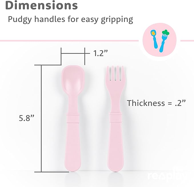 Re-Play Toddler Forks and Spoons Set - 4x4 Utensils for Kids with Case - Dishwasher and Microwave Safe - Made in USA - Pack of 8-5.8" x 1.2" x 0.2" - Blossom
