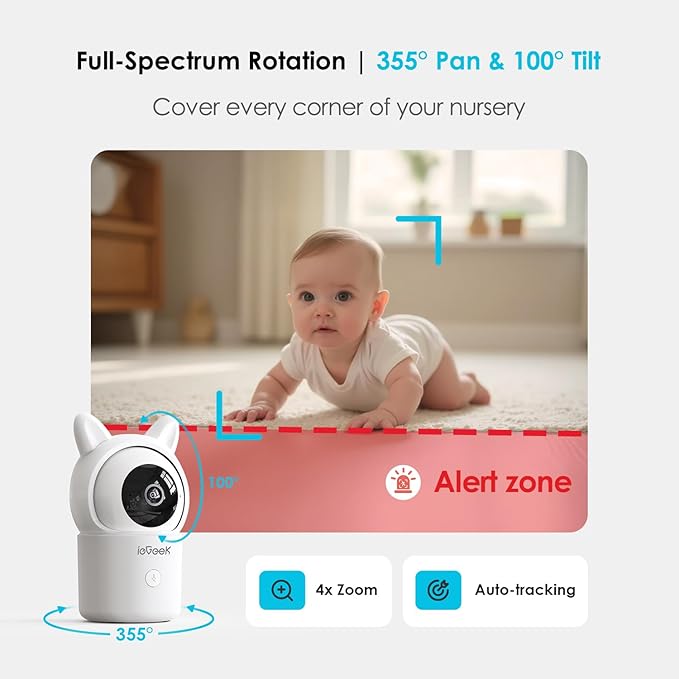 ieGeek Baby Monitor with Camera and Audio,5" Screen,HD Night Vision,2-Way Talk,Motion Detection,Temperature&Humidity Sensor,WiFi Baby Camera Monitor Supports Smartphone App(Upgrade)