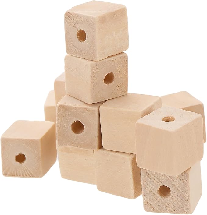 SINJEUN 500 Pcs 1/2 Inch Wood Cubes with Holes, Unfinished Solid Wooden Blocks Wooden Square Beads Small Wood Blocks for Crafts, DIY Projects