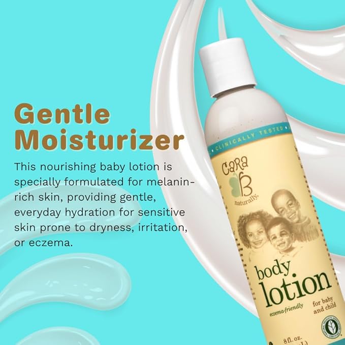 CARA B Naturally Baby Lotion, Melanin-rich Skin Moisturizer for Black & Brown Babies & Children, Daily Body Cream for Dry, Sensitive Skin, African American Toddlers & Kids of Color, 8 oz