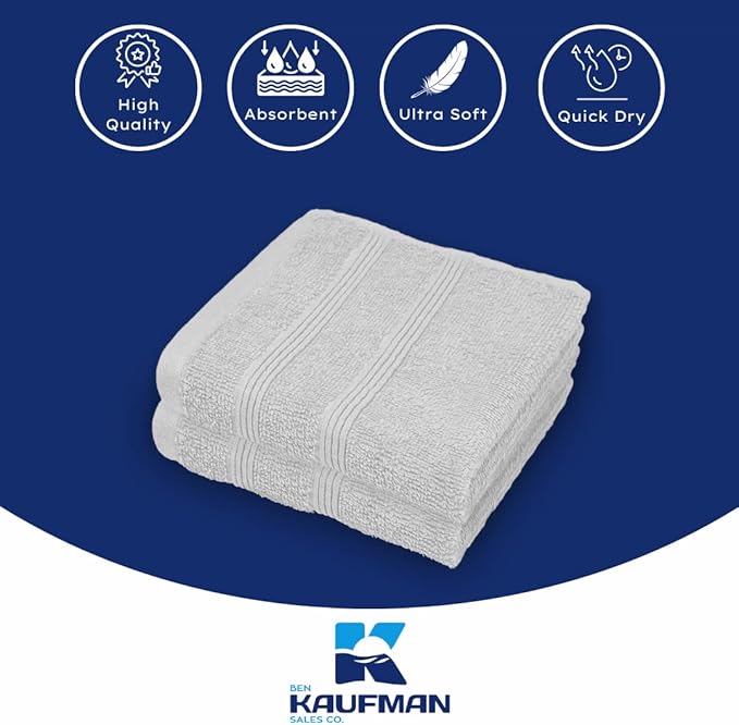 Kaufman - Premium Washcloth Set of 144 Pieces (13x13 Inches) 100% Cotton Ring Spun, Highly Absorbent, Durable and Ultra Soft Feel Wash Cloths Essential for Bathroom, Spa, Gym, and Face Towel (144-PK)