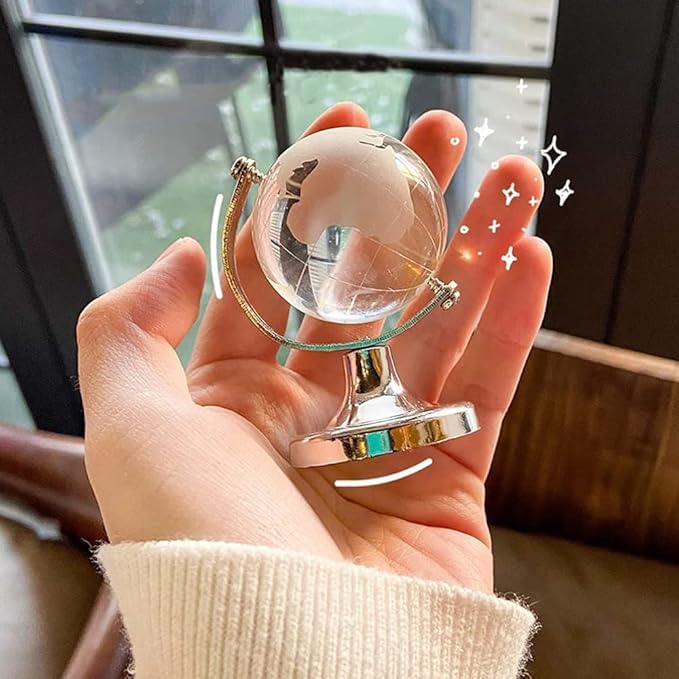 Mini World Globe Crystal Glass balls,Clear Paperweight decorative,small Earth globe for desk decorations,Office Home table Decor,tiny Ornaments Gifts, Miniature Ball Sphere paper weights,Diameter 5cm