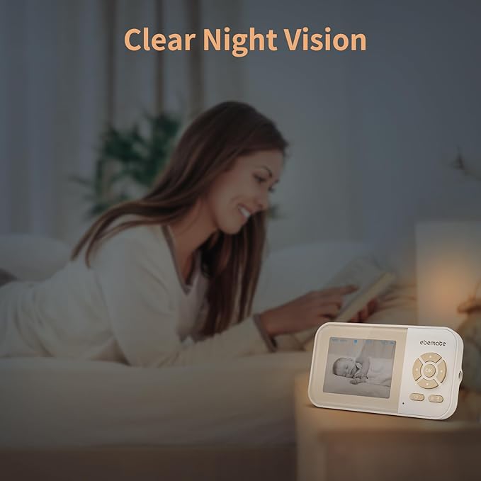 ebemate Video Baby Monitor Camera,2-Way Talk Audio Cam Monitor with Lullabies Baby Monitoring with 2.8" LCD Screen-EB29