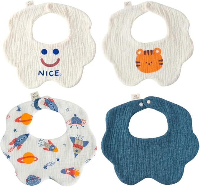 4 Pack Baby Bandana Bibs - Super Absorbent for Drooling & Teething - Soft, Flower Shape (0-24 Months)