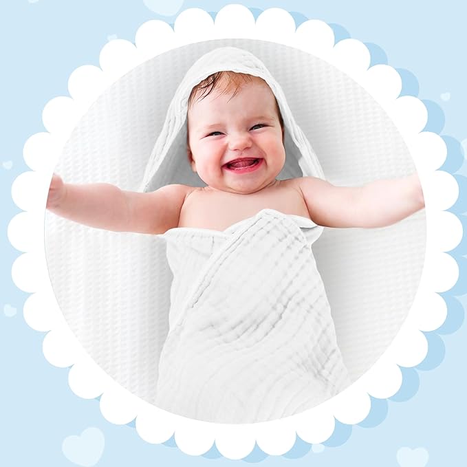 Peryiter 6 Pcs Muslin Hooded Baby Towels, 32"x 32" Cotton Newborn Bath Towel Muslin Infant Baby Blankets Absorbent Unisex Newborn Registry Gift Essentials for Girls Boys (Blue)