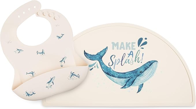 Silicone Baby Bib and Mat | Boys Girls Babies & Toddlers | Waterproof, Adjustable, BPA Free