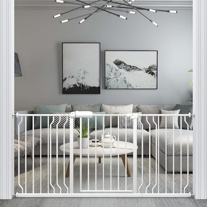 WAOWAO Baby Gate 66.93-71.61" Extra Wide Pressure Mounted Walk Through Swing Auto Close Safety White Metal Toddler Kids Child Dog Pet Puppy for Stairs,Doorways,Kitchen