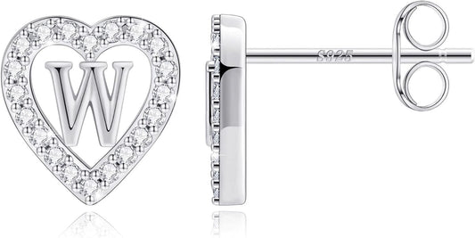 Anoup Christmas Gifts for Grandkids Girls Earrings - S925 Sterling Silver Post CZ Hypoallergenic Stud Heart Initial Earrings for Women Kids Jewelry Stocking Stuffers for Teen Girls Birthday Gifts