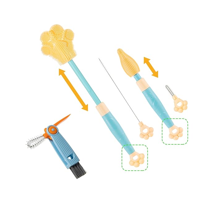 Chemimoso Adjustable Handle Length 10.5-13.8in Water Cup Cleaner Bottle Brush, Silicone Baby Bottle Brush, Pot Brush Cleaner, Blue