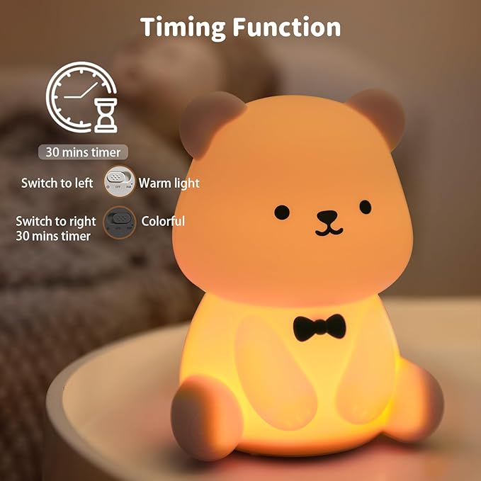 Cute Teddy Bear Night Light, LED Squishy Night Lamp, 7 Colors Dimmable Nursery Nightlight for Kids, Rechargeable Touch Lamp, Dorm Decor, Kids Funny Gifts (Teddy Bear)