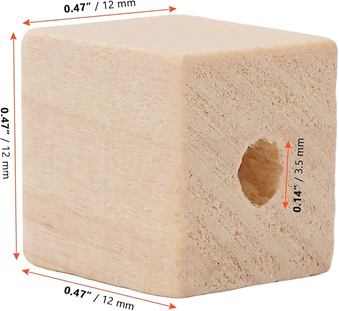 SINJEUN 500 Pcs 1/2 Inch Wood Cubes with Holes, Unfinished Solid Wooden Blocks Wooden Square Beads Small Wood Blocks for Crafts, DIY Projects