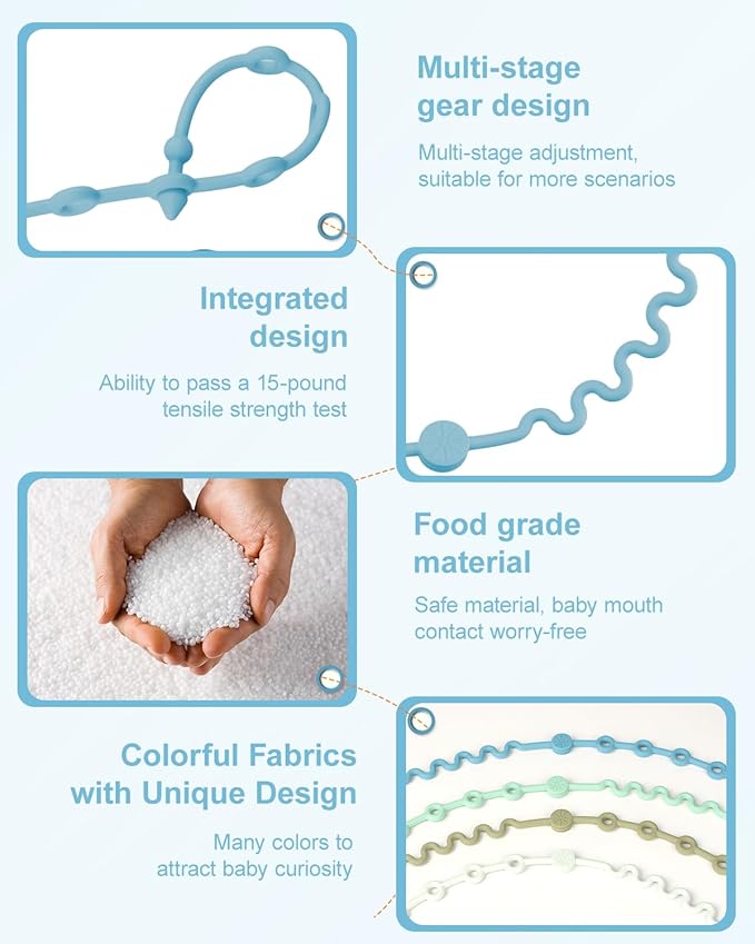 Toy Straps for Baby, Adjustable Toy Holder for Stroller Accessories, Silicone Tether Pacifier Clip, No Throw Travel Essential Leash for High Chair, Car Seat (boy-4 Pack)