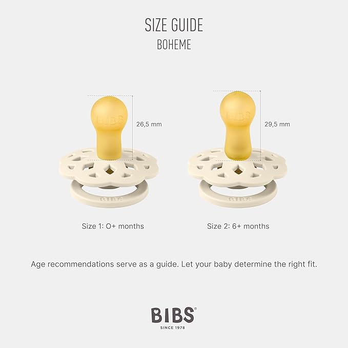 BIBS Boheme Soother 4-Pack | BPA Free Dummy Pacifier | Round Nipple | Natural Rubber Latex | Made in Denmark | Size 6-18 Months | Blossom Mix