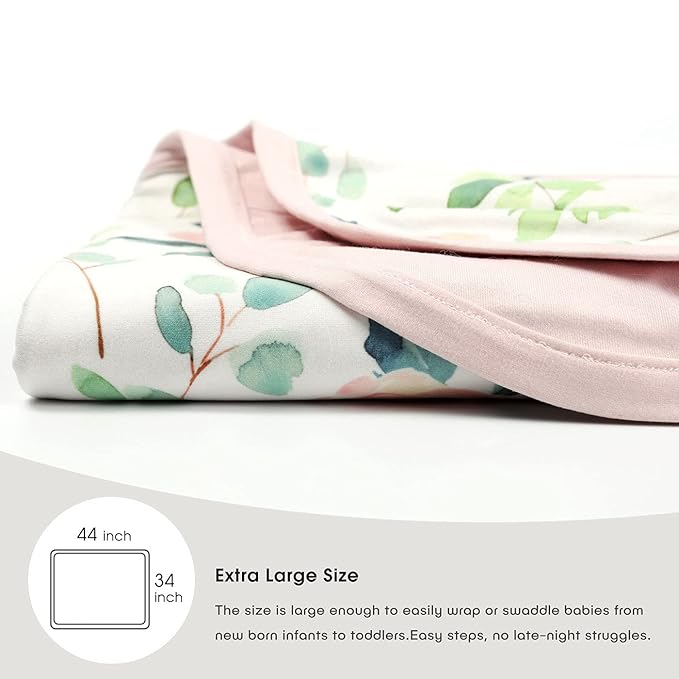 GRSSDER Baby Blankets Super Soft Jersey Knit Swaddle Blanket 2 Pack for Baby Girls and Boys, Double Layer Receiving Blankets 34 x 44 Inches Extra Large for Baby Show Gift, Orange & Pink Rose