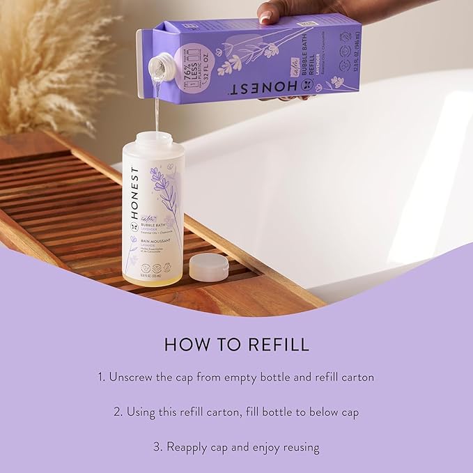 The Honest Company Foaming Bubble Bath Refill Carton | Gentle for Baby | Naturally Derived, Tear-Free, Hypoallergenic | Lavender Calm, 32 fl oz