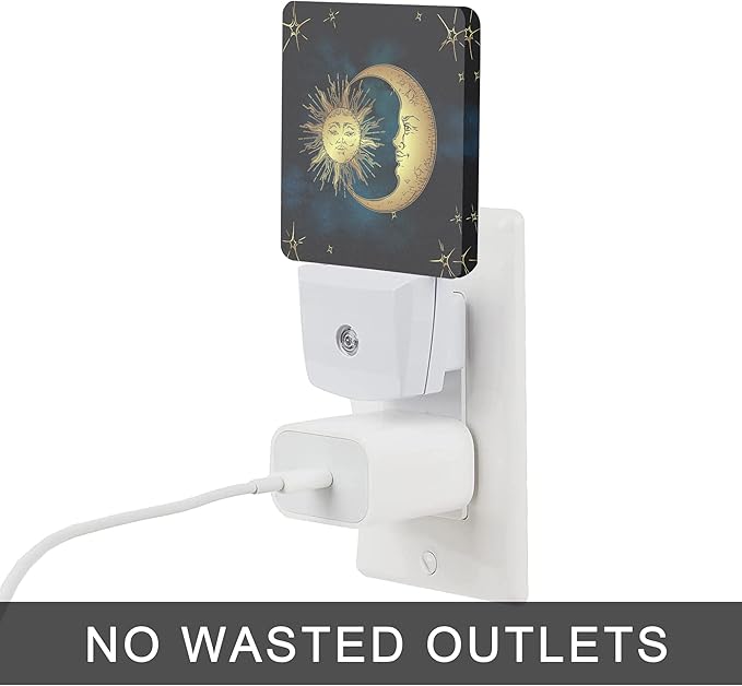 Celestial Moon Golden Sun Night Light,Boho Chic Stars Night Lights Plug into Wall with Dusk to Dawn Light Sensors 0.5W Dim Night-Lights for Bedroom