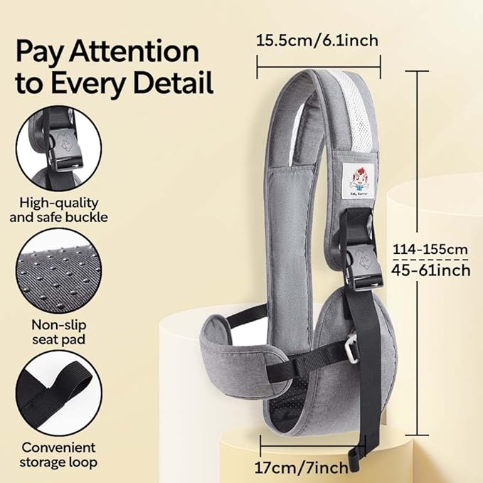 Baby Sling Carrier with Hip Seat - Breathable & Adjustable, Anti-Slip Design for Infants 0-36 Months, ASTM Certified, Ergonomic Hands-Free Carrier Carrying 8-35lbs (Gray)