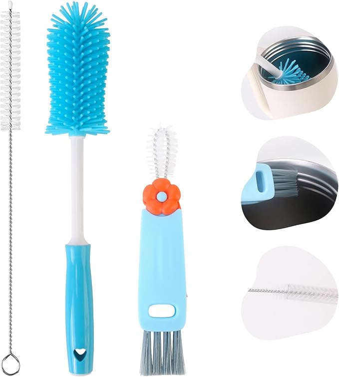 3 Pack Cleaner Brush Kit for Stanley, Bottle Cleaner Brush Set with Straw Brush Cleaner and Cup Lid Cleaning Brush for Stanley Cup, Tumbler Cups, Drinking Glass (Blue)