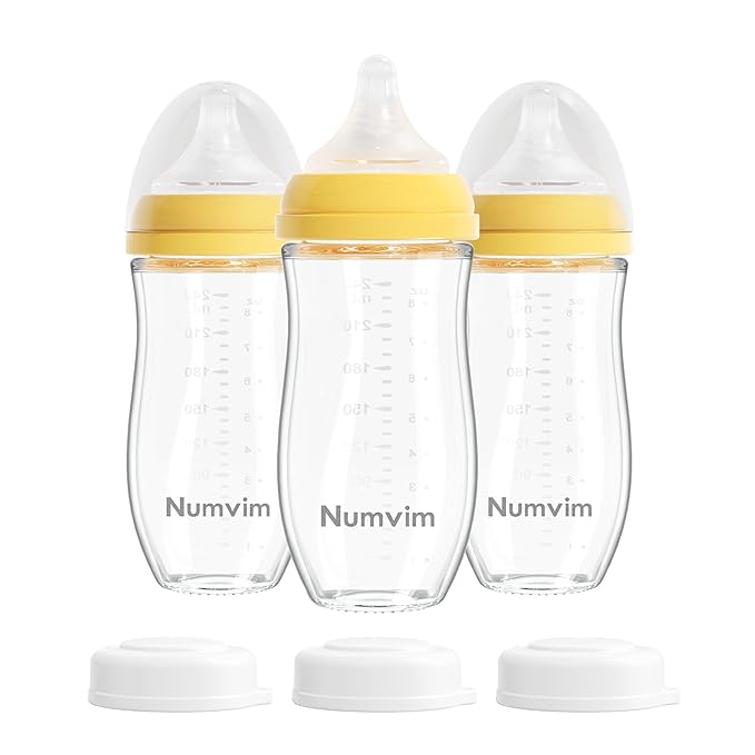 Natural Glass Baby Bottles Gentle & Extra Slow Flow, Newborn Breastfeeding Bottle with Anti Colic Nipple for 0 Months Babies, 3 Packs (Yellow (8 Ounce), 1 Count (Pack of 3))