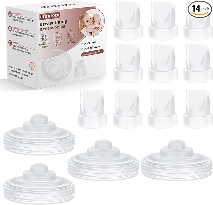14PCS Breast Pump Parts, 10Pack Silicone Duckbill Valve & 4Pack Silicone Diaphragm Compatible with Momcozy M5 Wearable Breastpump, M5 Breast Pumps Replacement Accessories Breastfeeding Essentials Kit