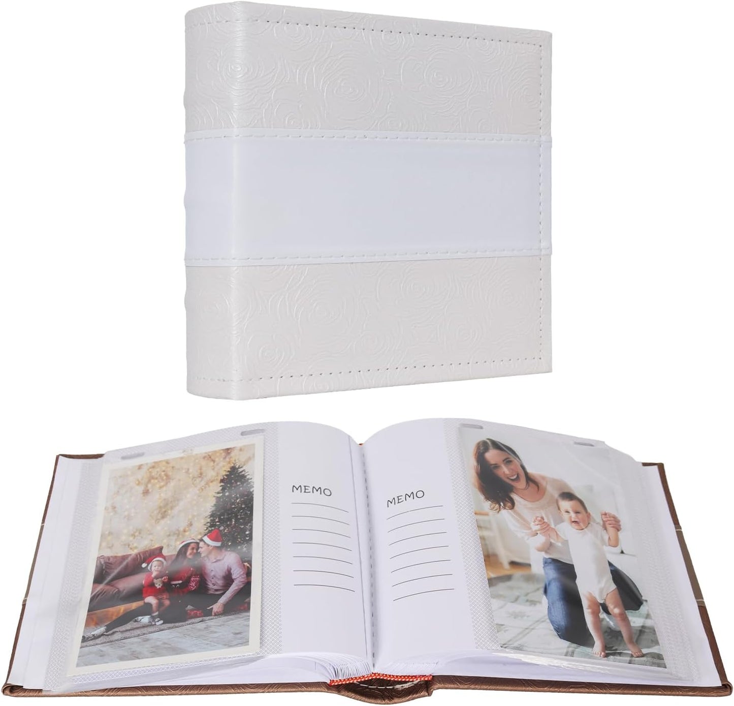 RECUTMS Photo Album 4x6 with Writing Space 100 Photos Photo Book, Leather Cover Picture Album with Memo Areas for Wedding Anniversary Family Baby Couple Valentines Graduation Travel (White)