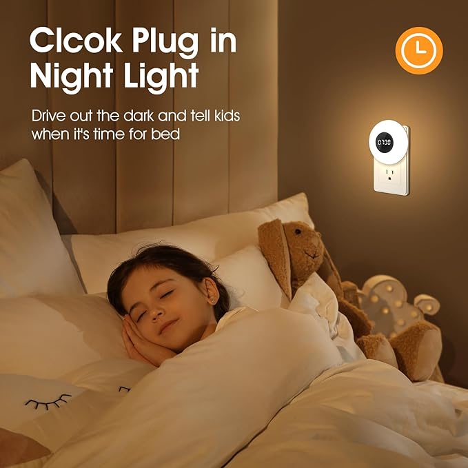Kids Night Light Plug in with Clock, Dimmable+3 Light Colors+Remote Nightlight+Timing Light, 90 Lumen Toilet Lights Timer, Plug in Night Lights for Wall Socket, Night Lights Plug into Wall Kids