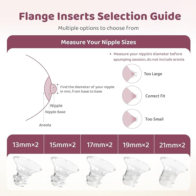 Flange Inserts 10PCS 13/15/17/19/21mm for 24mm Flanges/Shield of Most Pumps, Flange Sizing Kit Silicone Flanges Insert, Breastfeeding Essentials Kit for New Moms