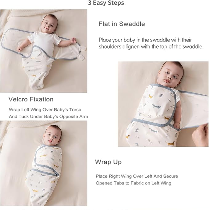 insular Baby Swaddle Wrap, Swaddle Blanket for Newborn and Infant, Adjustable Velcro Swaddling Set for Boy and Girl, Soft Cotton Baby Sleep Sack 3 Pack, Fox, Small(0-3M)