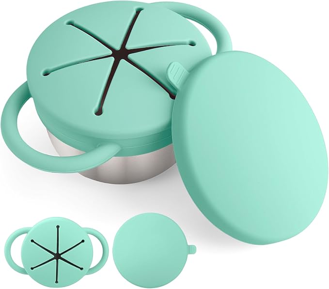 Mity rain 1 Pack Stainless Steel Snack Containers for Toddlers with Spill-Proof Silicone Lids & Handles - 3-in-1 Baby Snack Cups, No-Spill Toddler Snack Box, Perfect for On-the-Go Healthy Eating